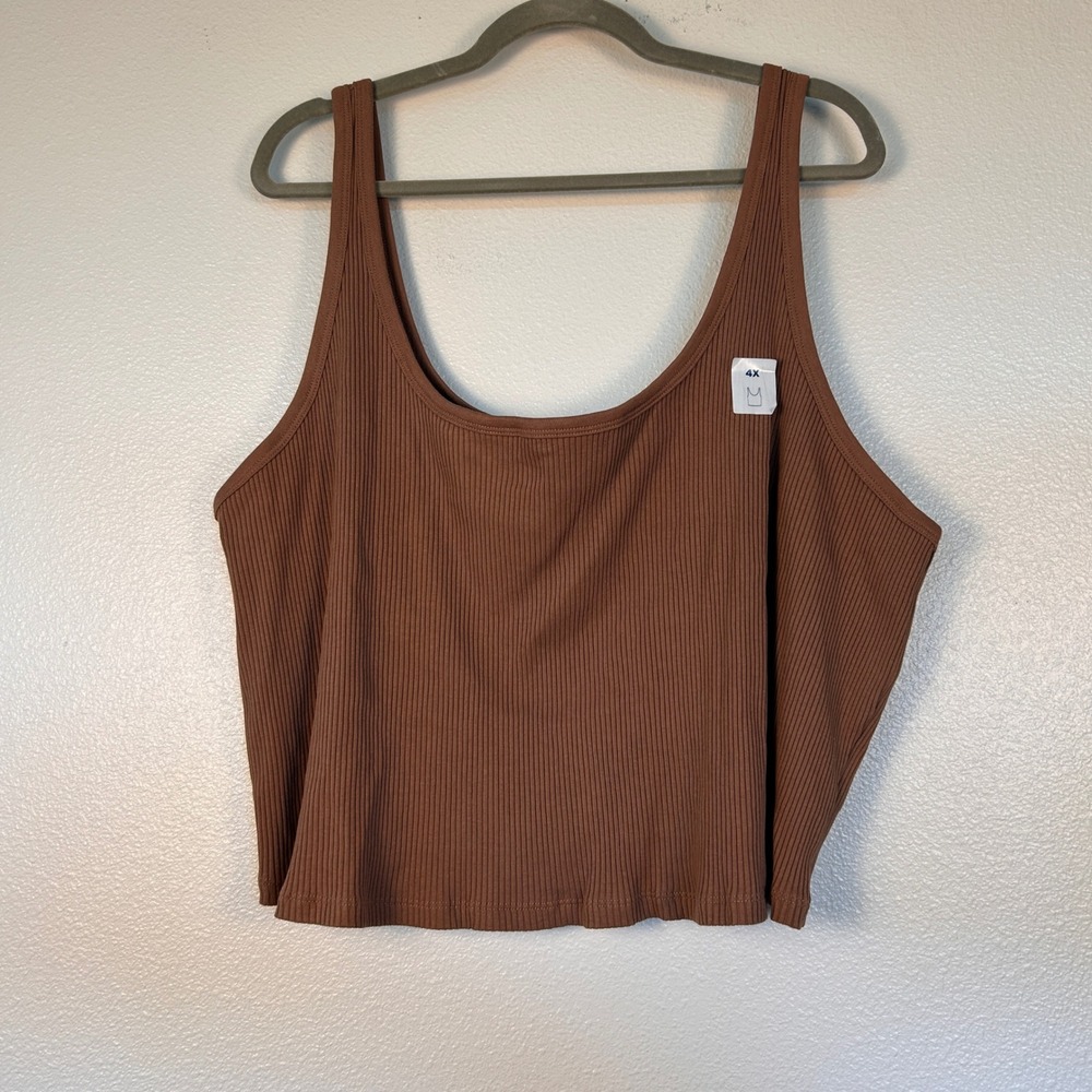 Old Navy Womens 4X Brown Ribbed Scoop Neck Cropped Tank Top Sleeveless Plus Size